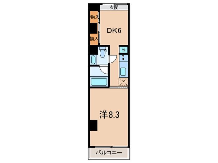 WELL TOWER(1DK/3階)の間取り写真