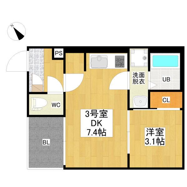 R-SMART 新栄2(1DK/1階)の間取り写真
