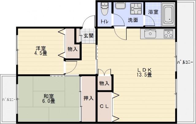本町八幸ハイツ(2LDK/4階)の間取り写真
