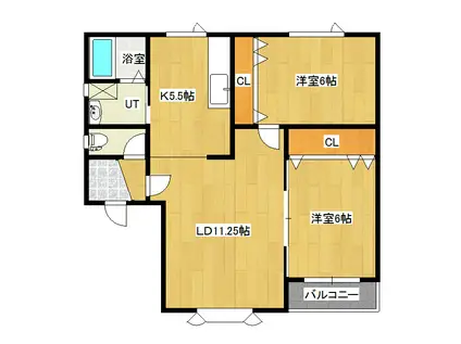 デュオーレ(2LDK/1階)の間取り写真