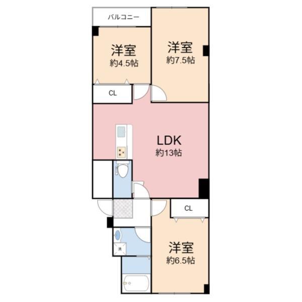 緑橋コーポ1号館(3LDK/2階)の間取り写真