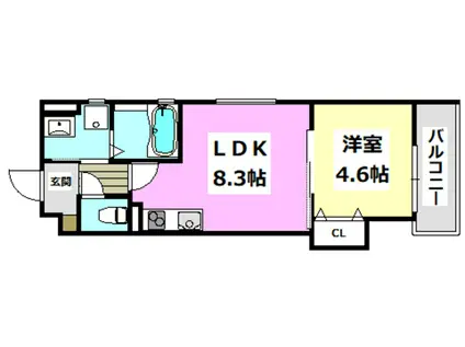 クリエオーレ岸辺(1LDK/3階)の間取り写真