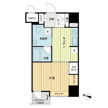 ダイアパレス二番町(1K/4階)の間取り写真