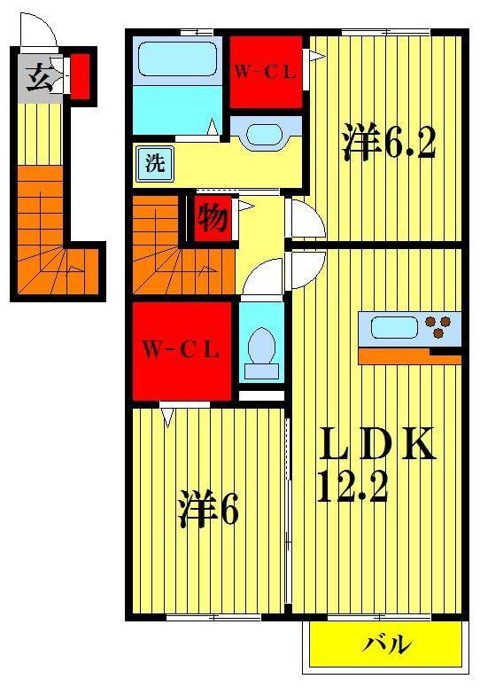セントラル(2LDK/2階)の間取り写真