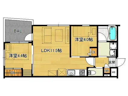 GENIAL OKAZAKI(2LDK/1階)の間取り写真