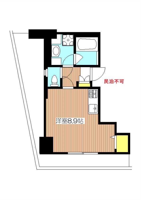 広ーいバルコニーつきの1R 2面採光角 グランテール代々木 Q(1K/5階)の間取り写真