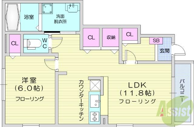 フェアリーテール(1LDK/1階)の間取り写真