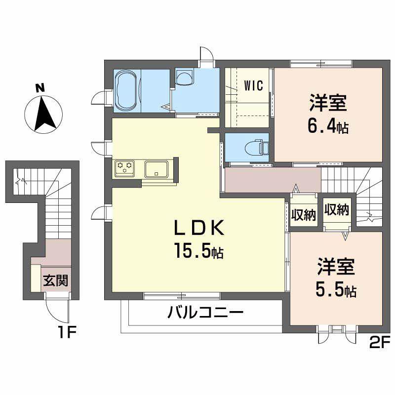 グランマスト杉井流IIB棟(2LDK/2階)の間取り写真