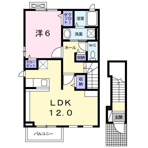 アンジュ アルモニーI(1LDK/2階)の間取り写真