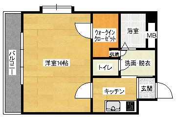 ロアール古市(1K/9階)の間取り写真