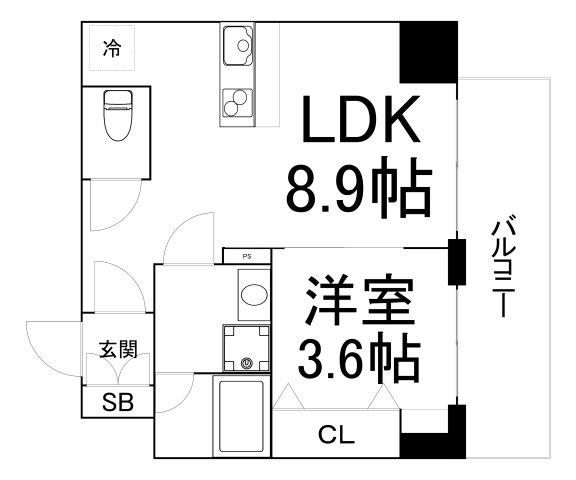 ブエナビスタ難波サウスタワー(1LDK/6階)の間取り写真