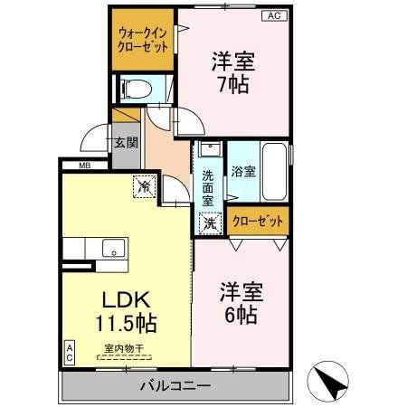 サニーリヴA303(2LDK/3階)の間取り写真