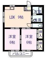 ハイツオガワ引野(2DK/2階)の間取り写真
