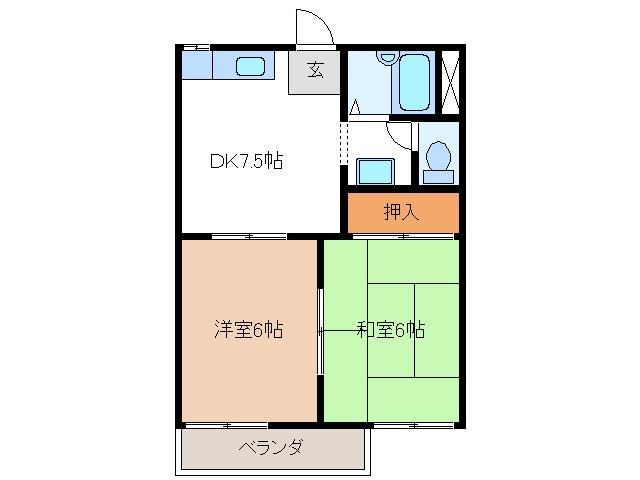 ハピネス千代5(2DK/2階)の間取り写真