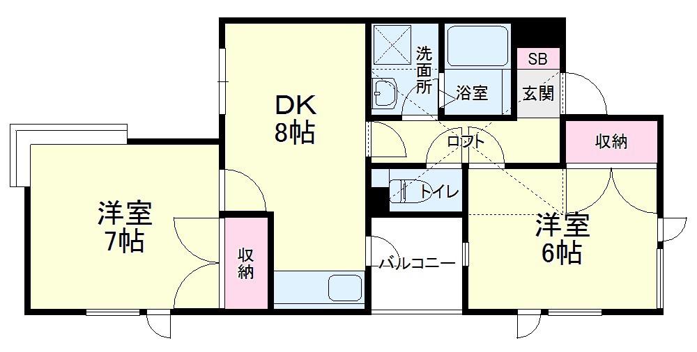 上島コモンコートA棟(2DK/2階)の間取り写真