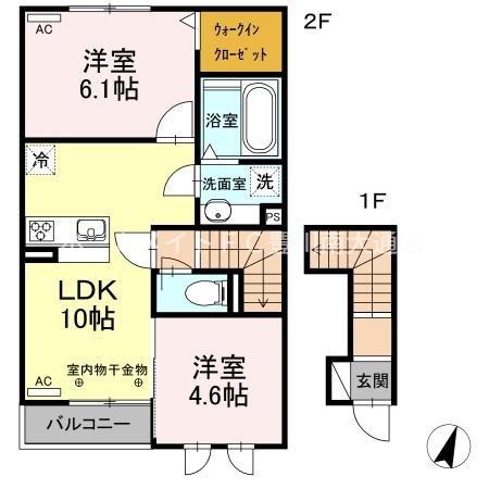 名鉄豊川線 稲荷口駅 徒歩12分 2階建 築8年(2LDK/2階)の間取り写真