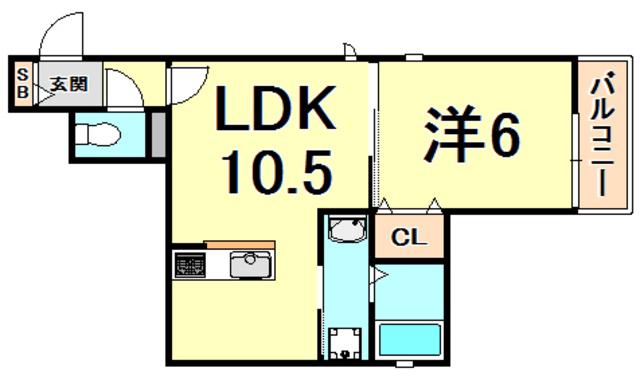 ハートリーフ瓦林(1LDK/1階)の間取り写真