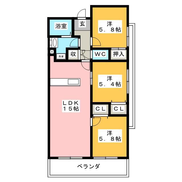 ラングルデュ高宮(3LDK/7階)の間取り写真