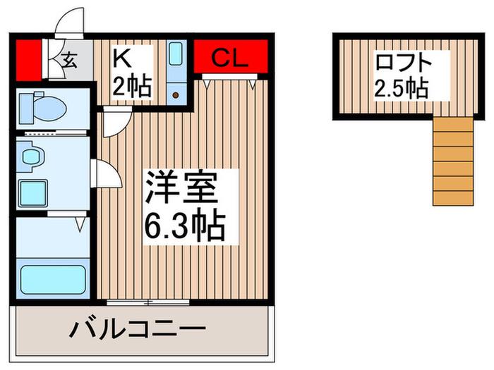 MOA1(1K/2階)の間取り写真