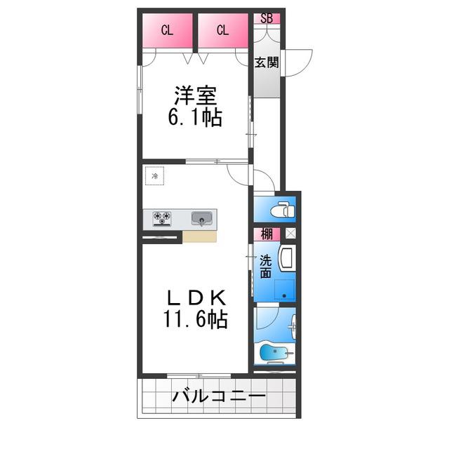 ABELIA(1LDK/2階)の間取り写真
