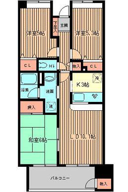 サンハイク7東小金井(3LDK/3階)の間取り写真
