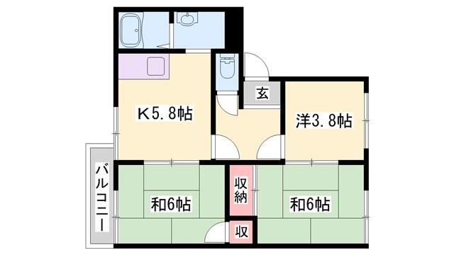 コスモハイツI(1K/2階)の間取り写真