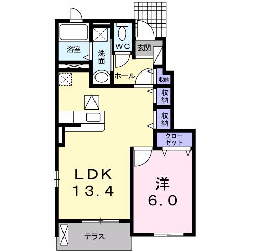 ディアコート徳永(1LDK/1階)の間取り写真