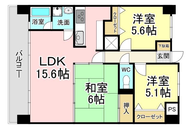 ニューガイア四季彩の丘(3LDK/5階)の間取り写真