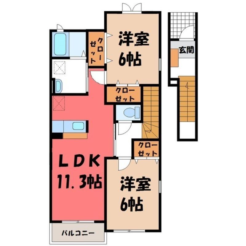 ソレイユB(2LDK/2階)の間取り写真