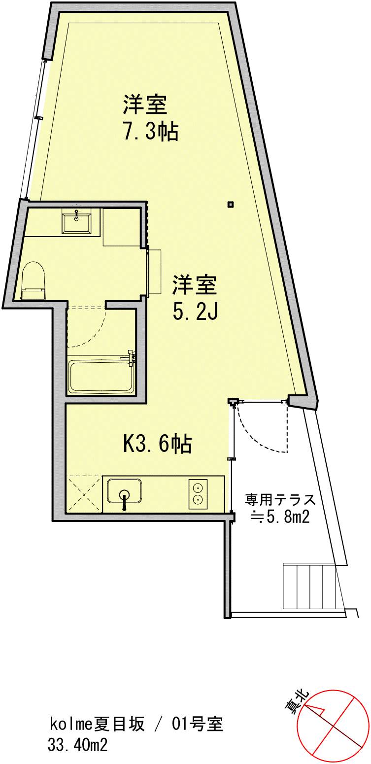 KOLME夏目坂 101号(ワンルーム/1階)の間取り写真