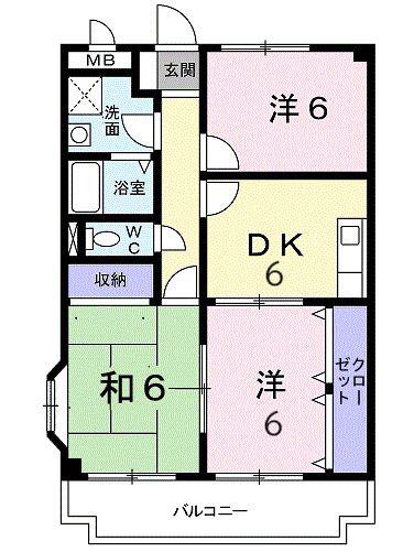 サニーヒル朱雀(3DK/2階)の間取り写真