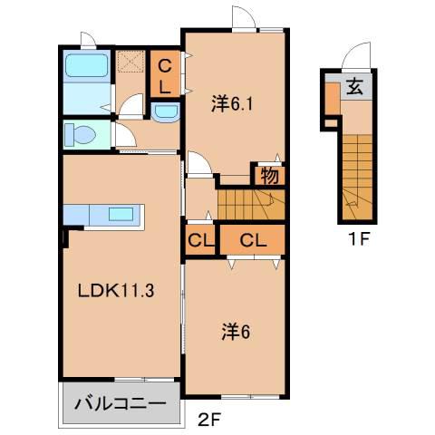 レジデンス・リオI(2LDK/2階)の間取り写真
