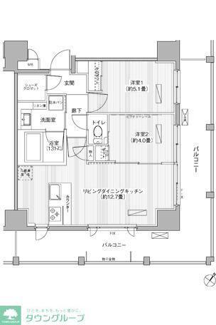 カロータ(2LDK/9階)の間取り写真