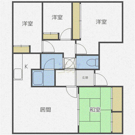 旭山公園マンション(4LDK/2階)の間取り写真
