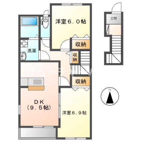 ヴァン ヴェール E(2DK/2階)の間取り写真