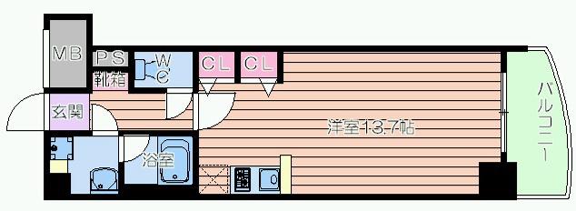 セレッソコート上本町イースト(ワンルーム/6階)の間取り写真