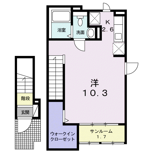 ヴォルフ(ワンルーム/2階)の間取り写真