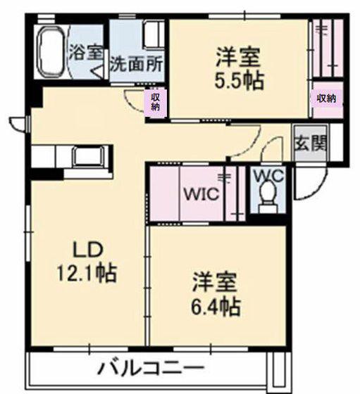 ドミシル東高須A棟(2LDK/2階)の間取り写真