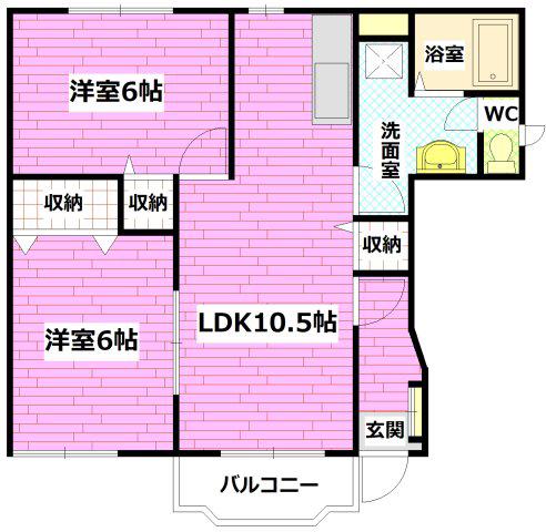イーストヒルズII(2LDK/1階)の間取り写真
