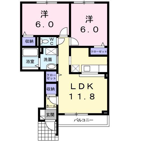 LEAF PLAZAII(2LDK/1階)の間取り写真