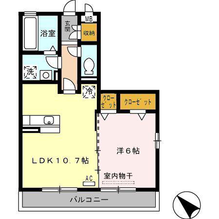 ロイヤルタウン早岐B棟(1LDK/2階)の間取り写真