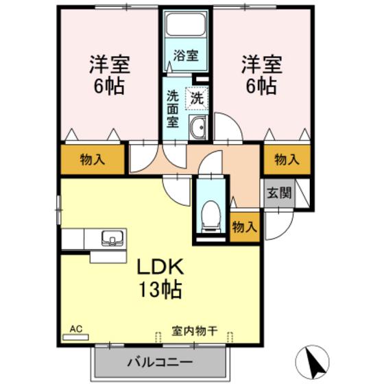グランコートA棟(2LDK/2階)の間取り写真