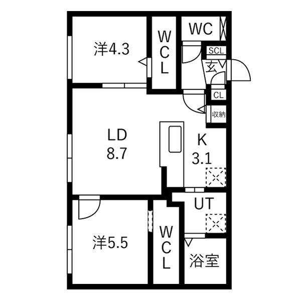 北8東8MS(2LDK/2階)の間取り写真