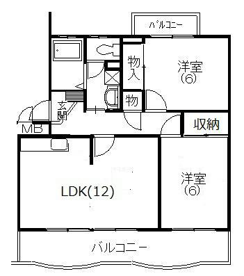ソレーユ四ツ枝(2LDK/2階)の間取り写真