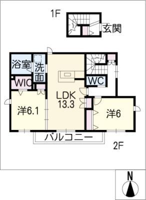 ヘーベルメゾン楠 I(2LDK/2階)の間取り写真