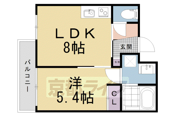 プライベートレジデンス東一条(1LDK/2階)の間取り写真