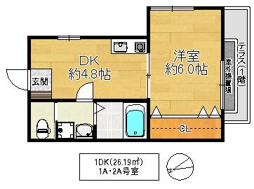 第5テラダハイツ(1DK/1階)の間取り写真