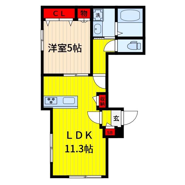 MAISON DE SOIE(1LDK/1階)の間取り写真