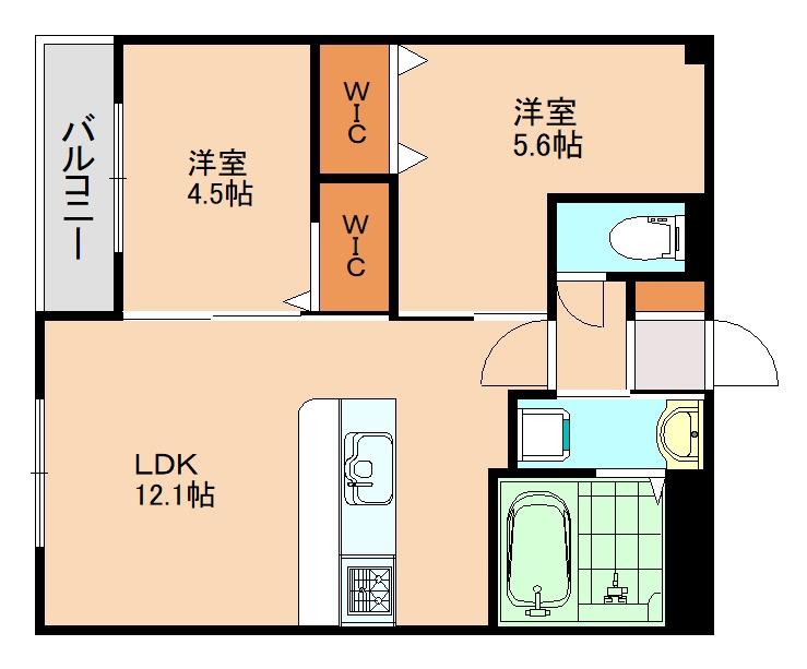 LUXCAS大橋(2LDK/3階)の間取り写真