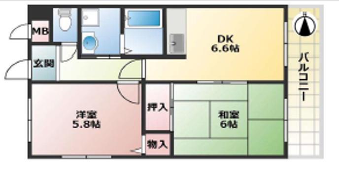 JP千船レジデンス(2DK/3階)の間取り写真